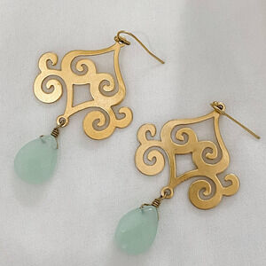 VTG Gold Metal Swirl Mint Jewel Earrings